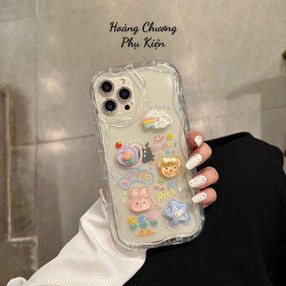 Ốp trong suốt gấu sticker nổi kèm dây đeo dành cho iPhone X Xsmax 11 11promax 12promax 13Promax 14 Pro Promax