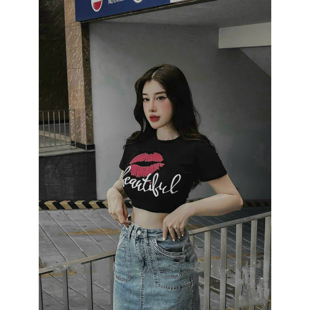Áo cộc tay Croptop Hình Môi