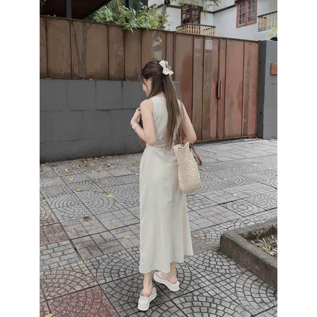 Đầm Váy Nữ Thời Trang Dạo Phố Hottren,Đầm Midi Sát Nách Dây Thắt Eo Điệu Đà Nữ Tính,Hàng Shop Có Túi