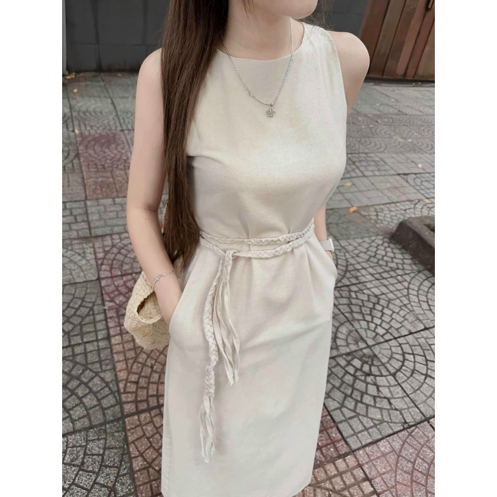 Đầm Váy Nữ Thời Trang Dạo Phố Hottren,Đầm Midi Sát Nách Dây Thắt Eo Điệu Đà Nữ Tính,Hàng Shop Có Túi