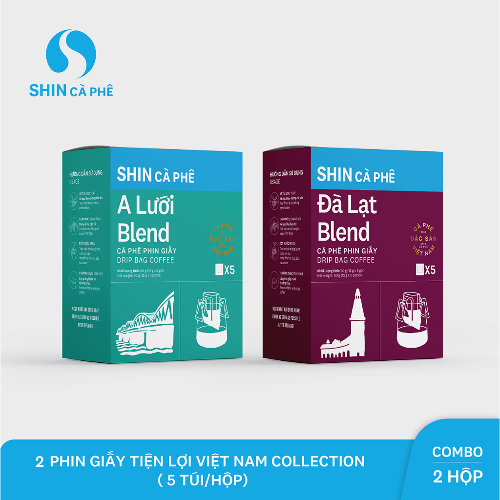 SHIN Cà Phê - Combo A Lưới và Đà Lạt - Phin giấy tiện lợi hộp 5 gói