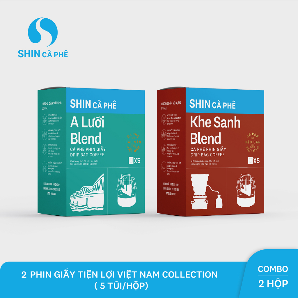 SHIN Cà Phê - Combo A Lưới và Khe Sanh - Phin giấy tiện lợi hộp 5 gói
