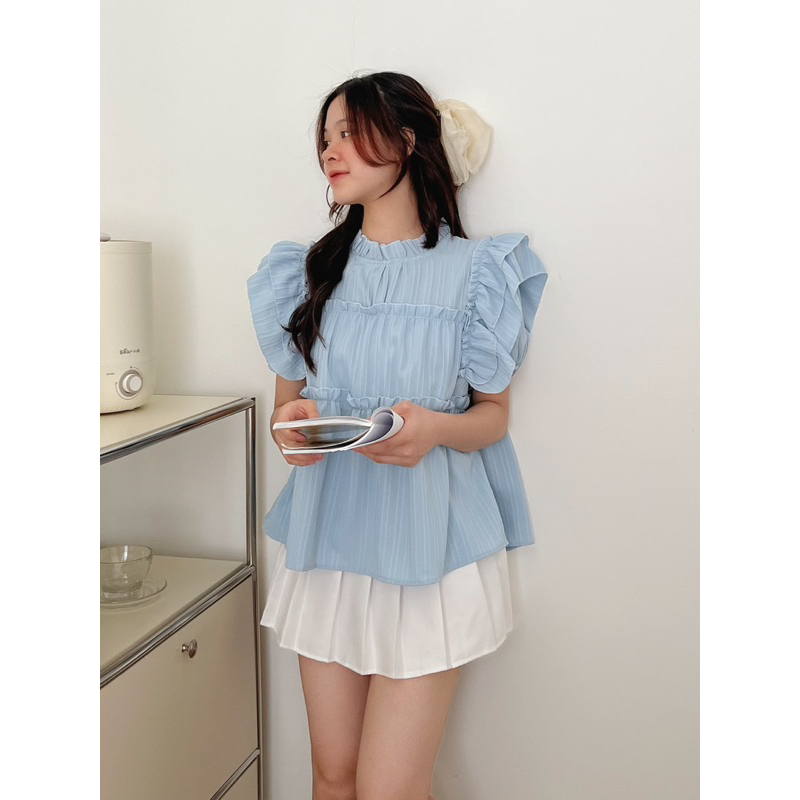 Áo babydoll tay bồng bèo tầng chất đũi gân Mai Anh Clothing
