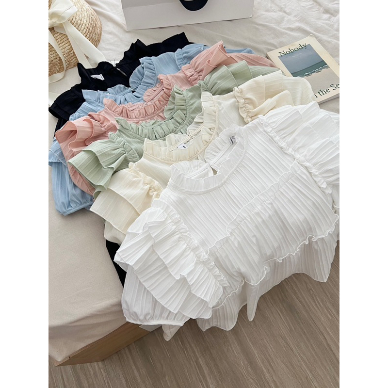 Áo babydoll tay bồng bèo tầng chất đũi gân Mai Anh Clothing