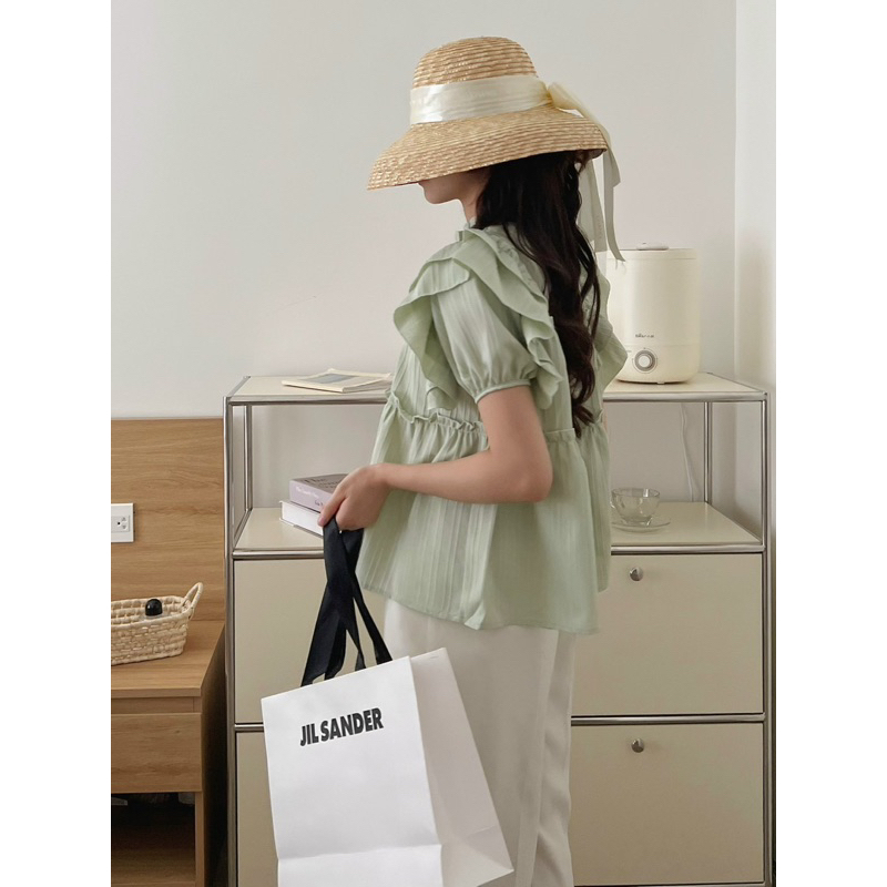 Áo babydoll tay bồng bèo tầng chất đũi gân Mai Anh Clothing