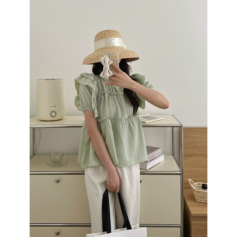 Áo babydoll tay bồng bèo tầng chất đũi gân Mai Anh Clothing