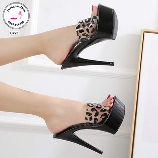 𝐆𝐈𝐀̀𝐘 𝐂𝐀𝐎 𝐆𝐎́𝐓 15cm dự tiệc catwalk quai trong vằn báo 3 màu đen hồng trắng C725