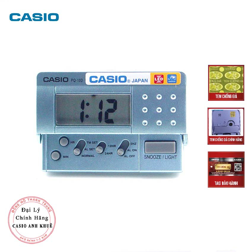 Đồng hồ báo thức du lịch - để bàn có đèn LED Casio PQ-10D-2R xanh ngọc ( 8 x 6cm)