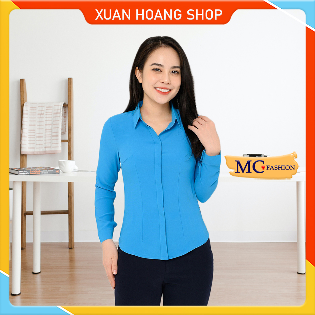 Áo Công Đoàn Nữ Tay Dài Xanh Thời Trang Công Sở Mc Fashion A198
