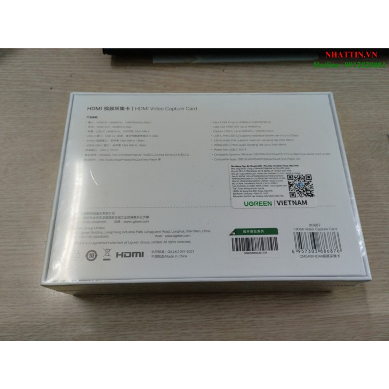 Thiết bị ghi hình hỗ trợ Livestream Capture HDMI 4K@60Hz Ugreen 80687 chính hãng cao cấp