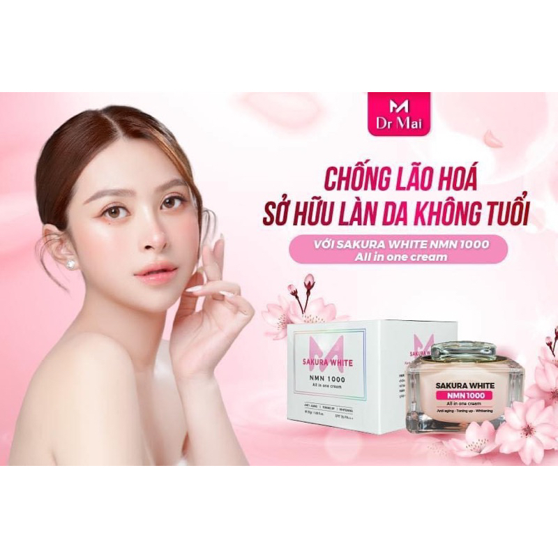 Kem dưỡng trắng da chống nắng hoa anh đào Sakura White Nmn 1000 All in one cream (chính hãng 100%)