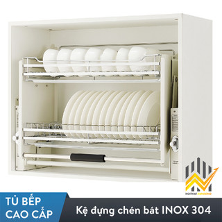 Kệ chén bát đĩa nâng hạ, giá bát đĩa nâng hạ nhà bếp chống kẹt thông minh inox 304