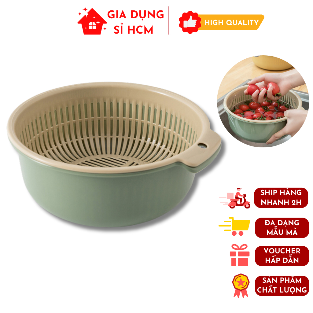 Rổ Nhựa 2 Lớp, Bộ Rổ Và Thau, Chất Liệu Nhựa Cao Cấp An Toàn Cho Sức Khỏe, Tiện Dụng, Đa Năng E851 20x9cm