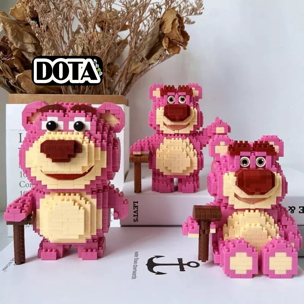 Gấu Dâu Lotso | Đồ Chơi Mô Hình Lắp Ráp Gấu Hồng 3D Hạt Trơn Nano Block Dễ Thương Cho Bé Trai Bé Gái