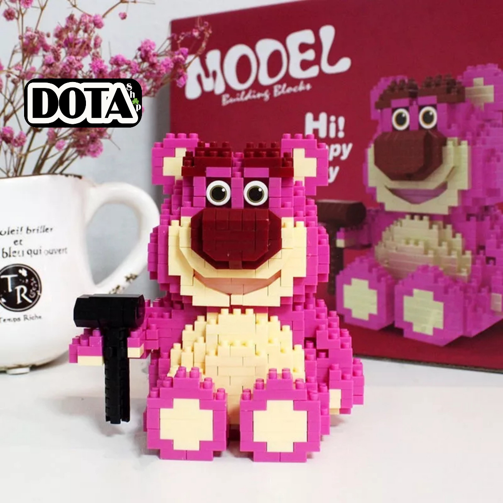 Gấu Dâu Lotso | Đồ Chơi Mô Hình Lắp Ráp Gấu Hồng 3D Hạt Trơn Nano Block Dễ Thương Cho Bé Trai Bé Gái