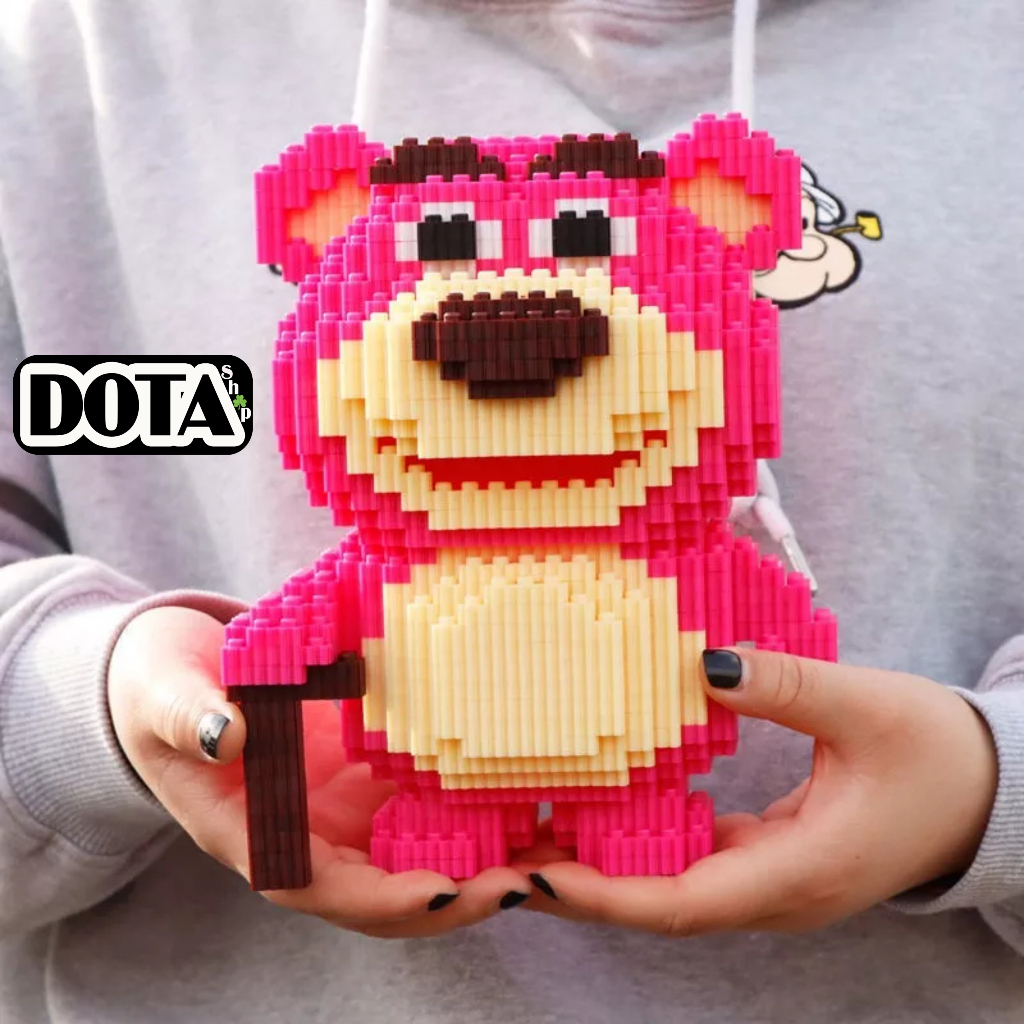 Gấu Dâu Lotso | Đồ Chơi Mô Hình Lắp Ráp Gấu Hồng 3D Hạt Trơn Nano Block Dễ Thương Cho Bé Trai Bé Gái