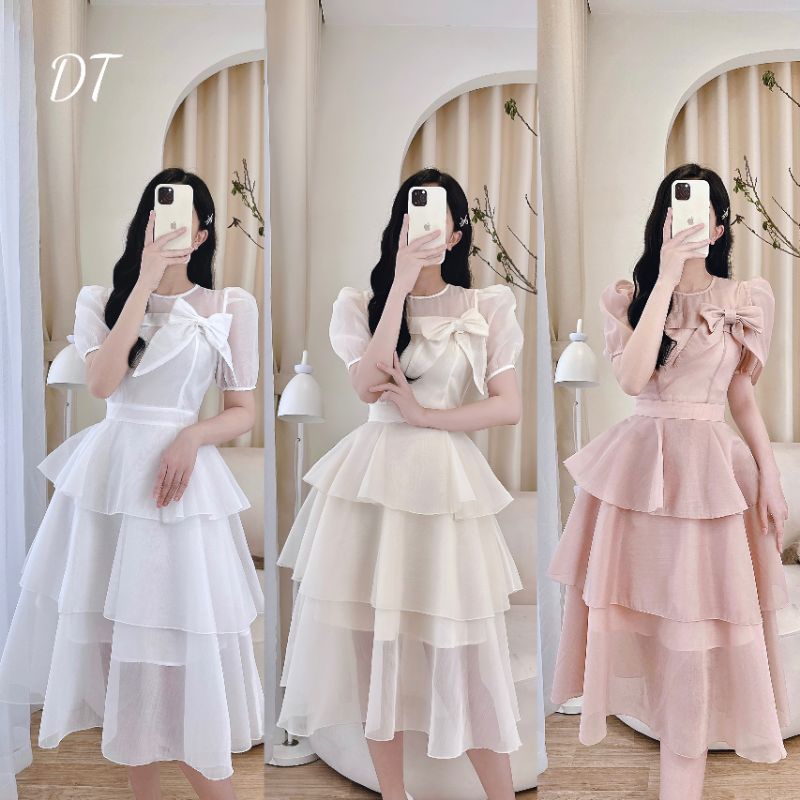 Váy xoè 3 tầng nơ ngực