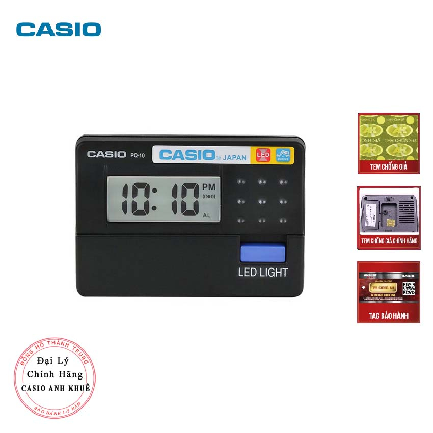 Đồng hồ báo thức du lịch - để bàn có đèn LED Casio PQ-10-1R màu đen ( 8 x 6cm)