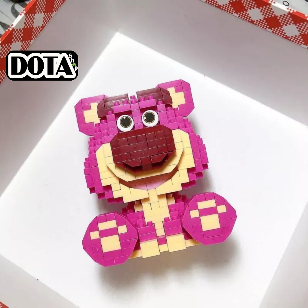 Gấu Dâu Lotso | Đồ Chơi Mô Hình Lắp Ráp Gấu Hồng 3D Hạt Trơn Nano Block Dễ Thương Cho Bé Trai Bé Gái