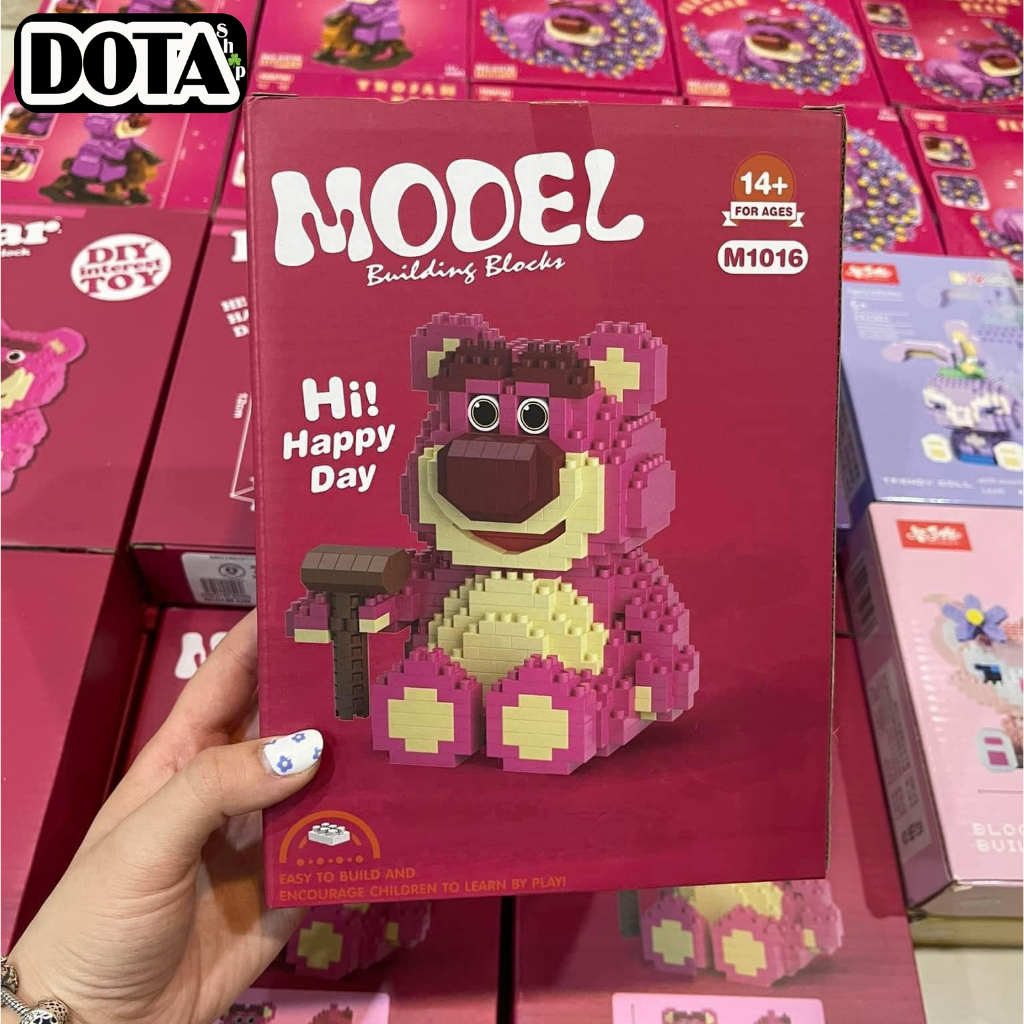Gấu Dâu Lotso | Đồ Chơi Mô Hình Lắp Ráp Gấu Hồng 3D Hạt Trơn Nano Block Dễ Thương Cho Bé Trai Bé Gái