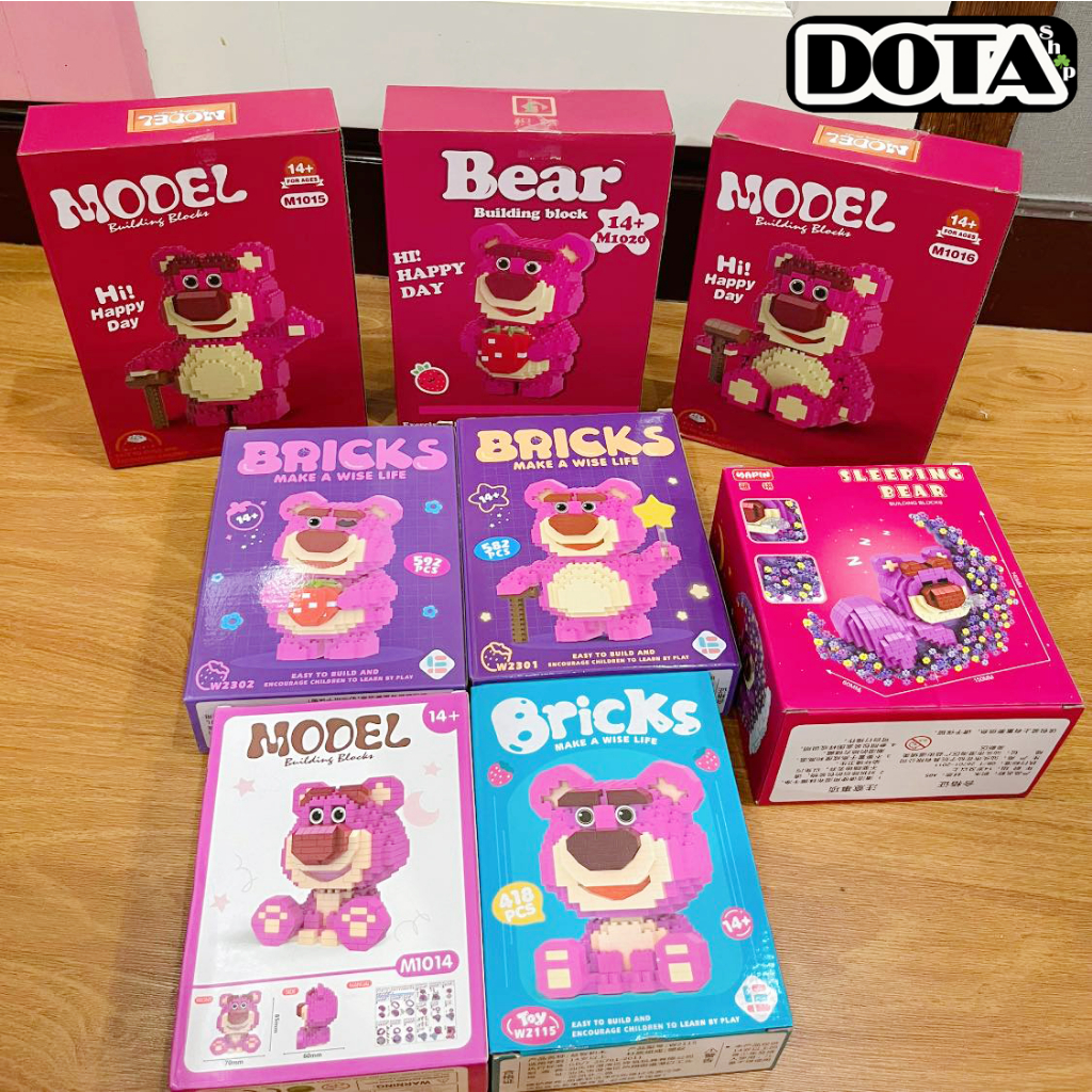 Gấu Dâu Lotso | Đồ Chơi Mô Hình Lắp Ráp Gấu Hồng 3D Hạt Trơn Nano Block Dễ Thương Cho Bé Trai Bé Gái