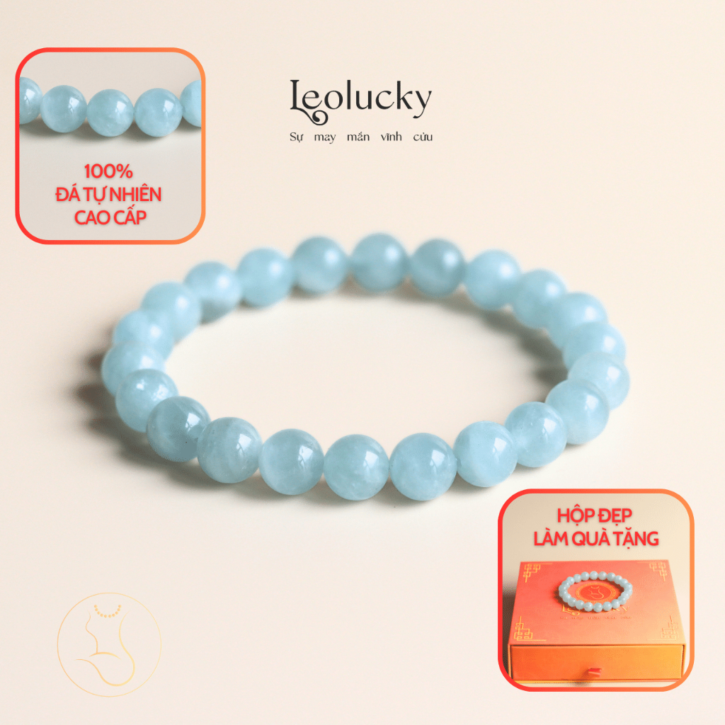 Vong tay phong thủy nam nữ Leolucky đá aquamarrine cao cấp mang lại may mắn tài lộc bình an