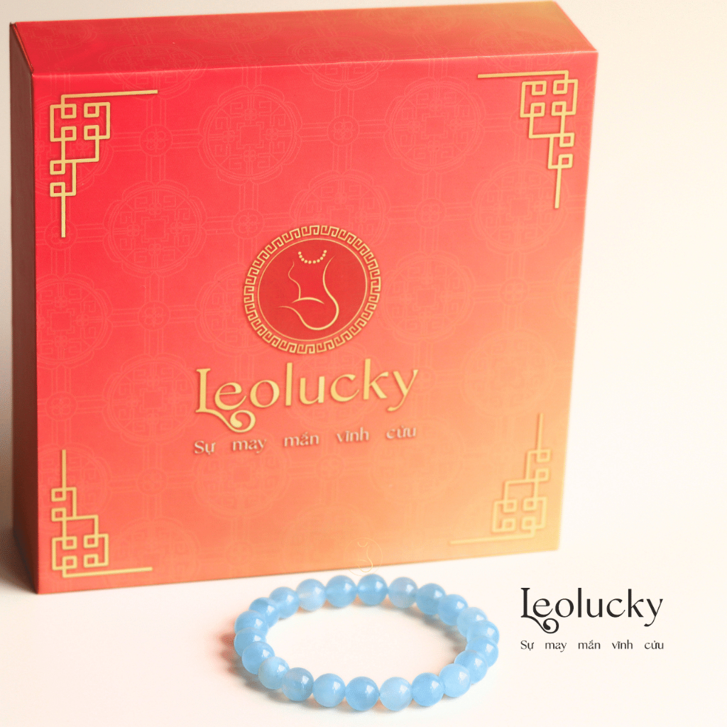 Vong tay phong thủy nam nữ Leolucky đá aquamarrine cao cấp mang lại may mắn tài lộc bình an