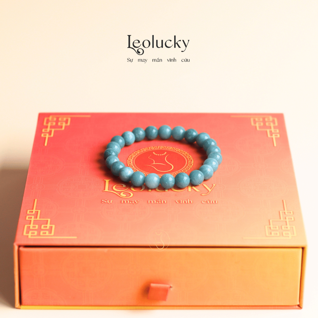Vong tay phong thủy nam nữ Leolucky đá aquamarrine cao cấp mang lại may mắn tài lộc bình an