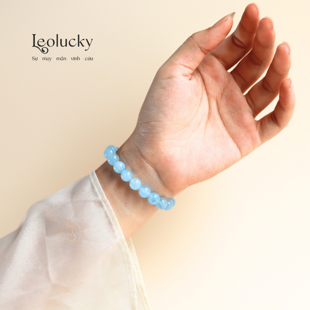Vong tay phong thủy nam nữ Leolucky đá aquamarrine cao cấp mang lại may mắn tài lộc bình an