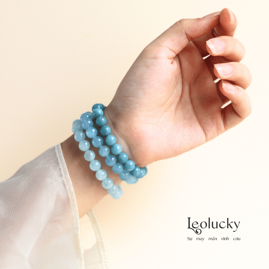 Vong tay phong thủy nam nữ Leolucky đá aquamarrine cao cấp mang lại may mắn tài lộc bình an
