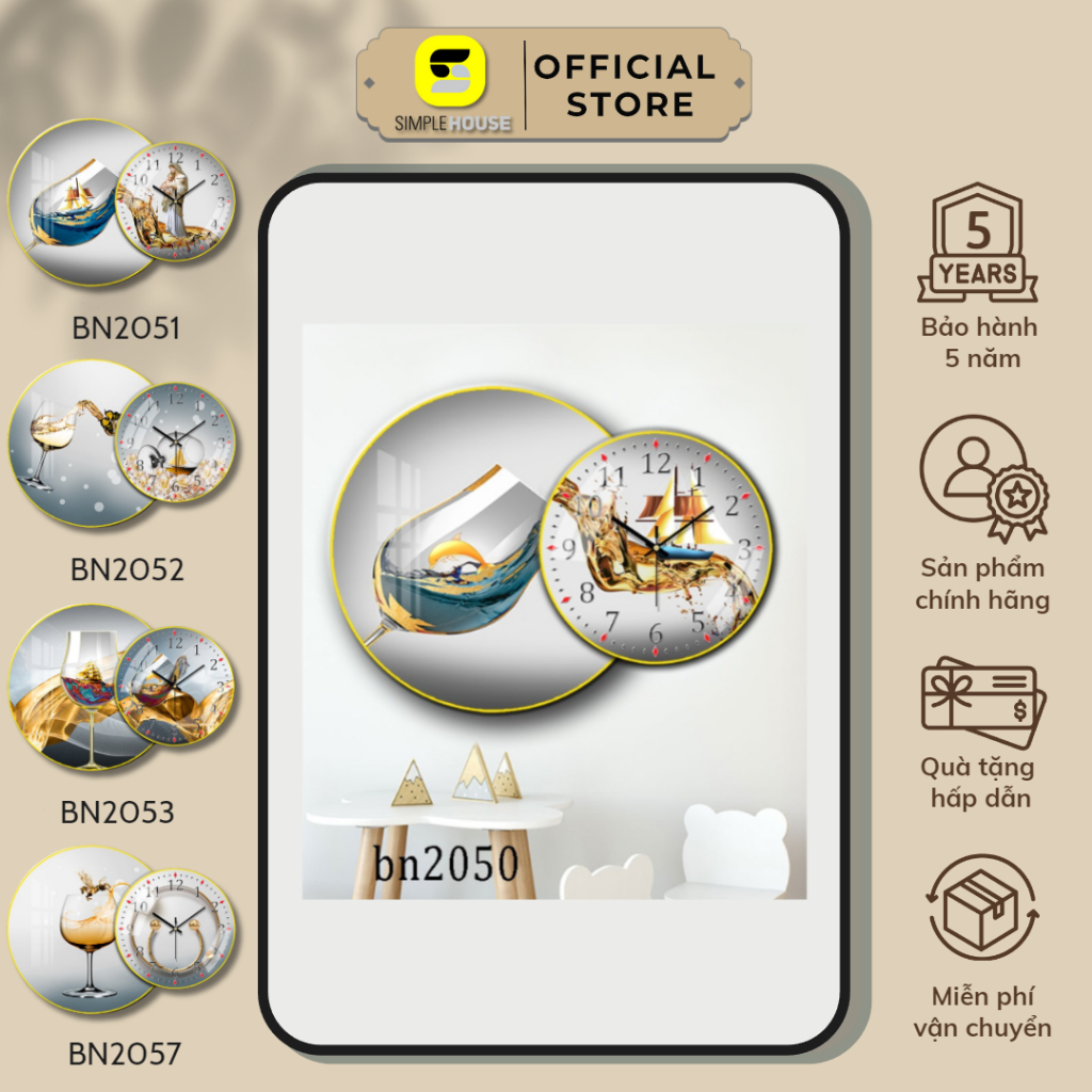 Tranh Đồng Hồ Tráng Gương 5D Đôi Tròn Phòng Bếp - Simple House  ,Treo Tường, Trang Trí Nhà Cửa, Decor Phòng Khách