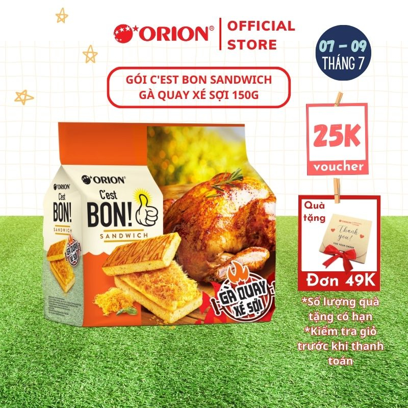 Túi 6 gói bánh ăn sáng C'est Bon Sandwich Gà Quay Xé Sợi Orion (150G)