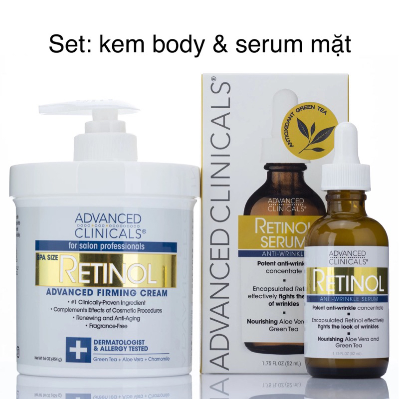 Combo cream & serum nhà advanced clinicals lão hóa thâm sạm nâng tone dưỡng ẩm phục hồi ngừa chảy xệ viêm nang lông