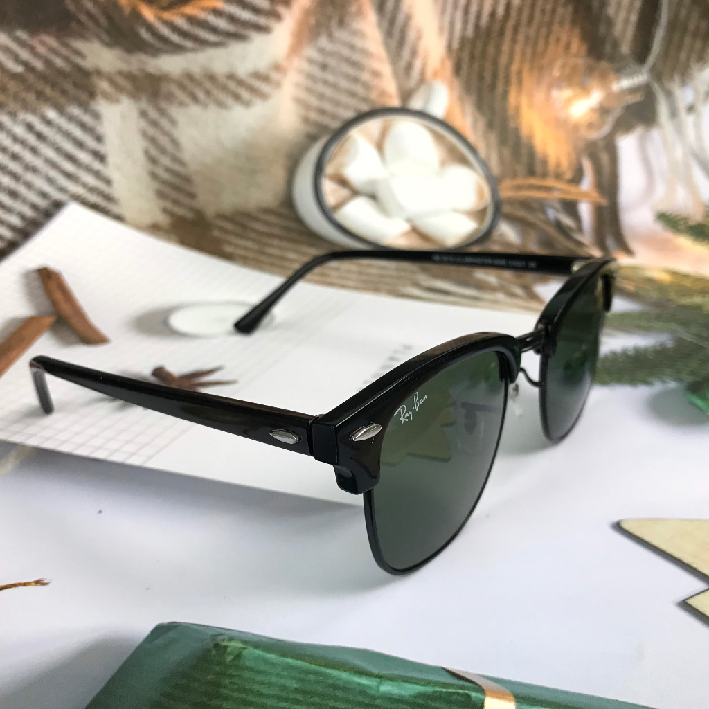 KÍNH CLUBMASTER GỌNG FULL ĐEN TRÒNG KÍNH XANH ĐEN FORM NAM NỮ UNISEX MADE IN ITALYY