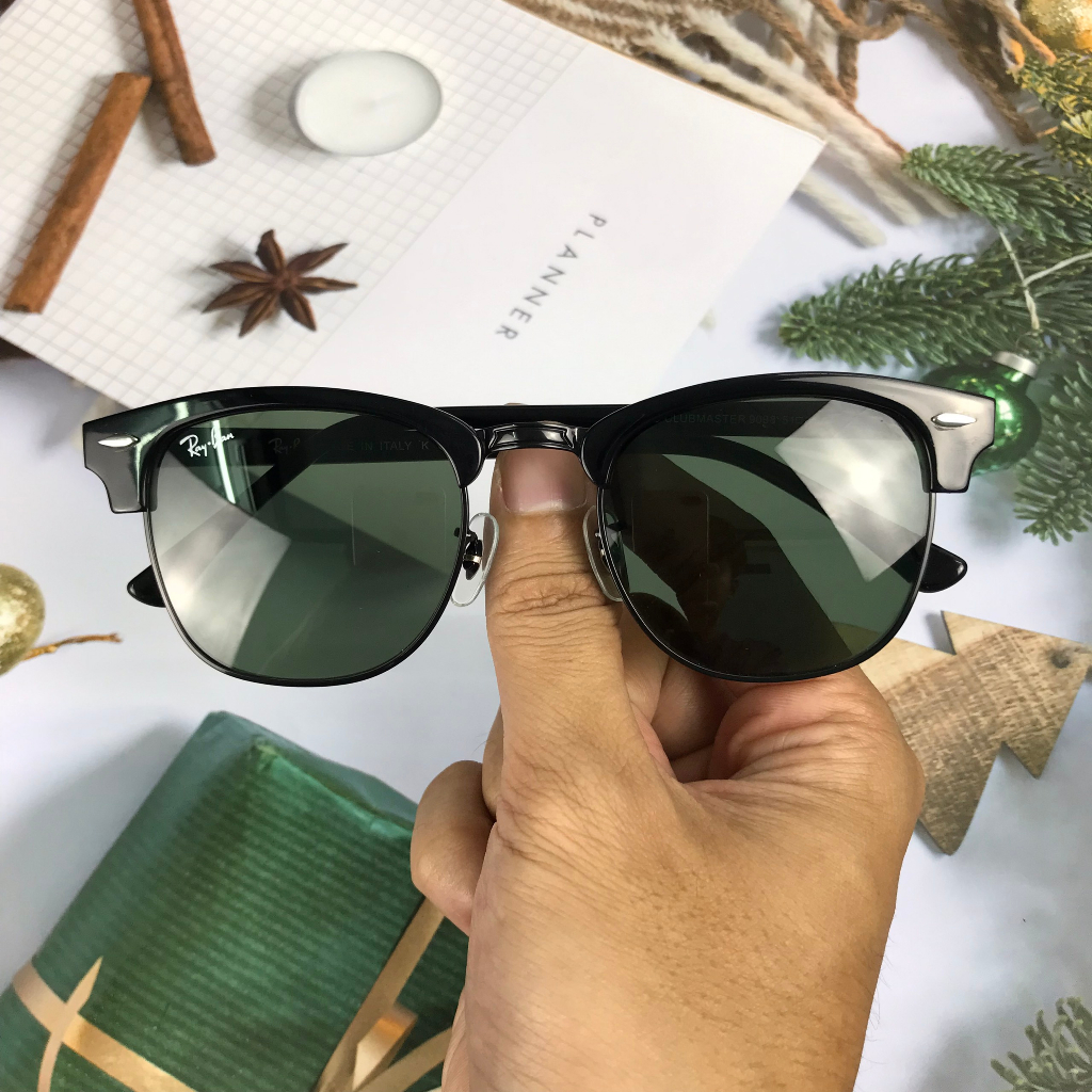 KÍNH CLUBMASTER GỌNG FULL ĐEN TRÒNG KÍNH XANH ĐEN FORM NAM NỮ UNISEX MADE IN ITALYY