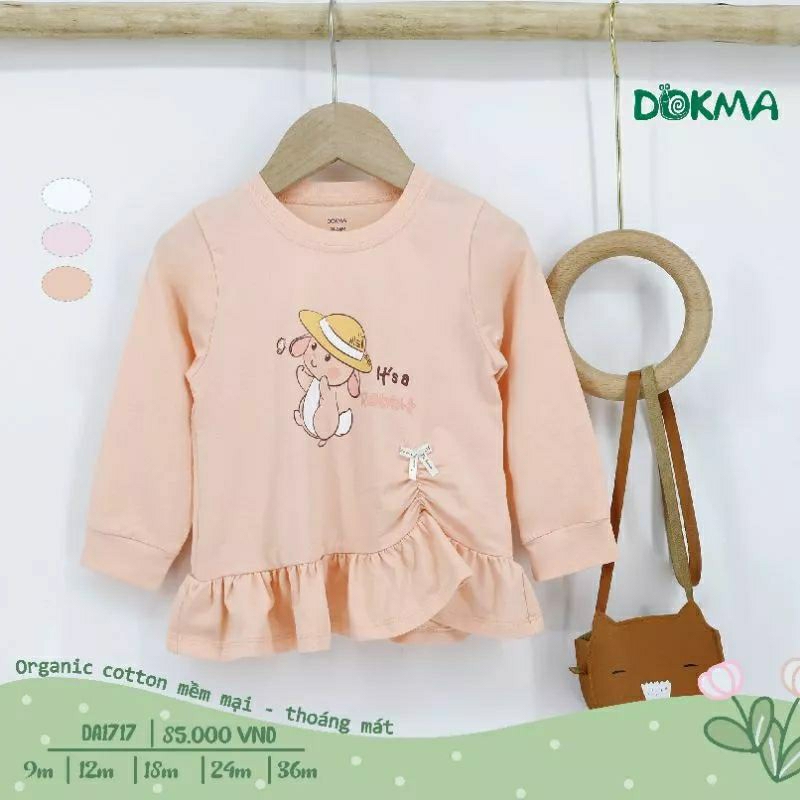 Áo dài tay cài vai bé gái Dokma 9-36M nhiều mẫu