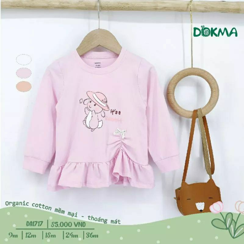 Áo dài tay cài vai bé gái Dokma 9-36M nhiều mẫu