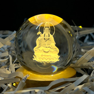 Cầu pha lê 3D + Đế gỗ đèn led