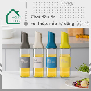  Chai Đựng Dầu Ăn Thuỷ Tinh Vòi Thép MOMOHOUSE Bình Đựng Dầu Ăn Nước Mắm Cảm Biến Tự Đóng Mở Nắp Khi Rót 
