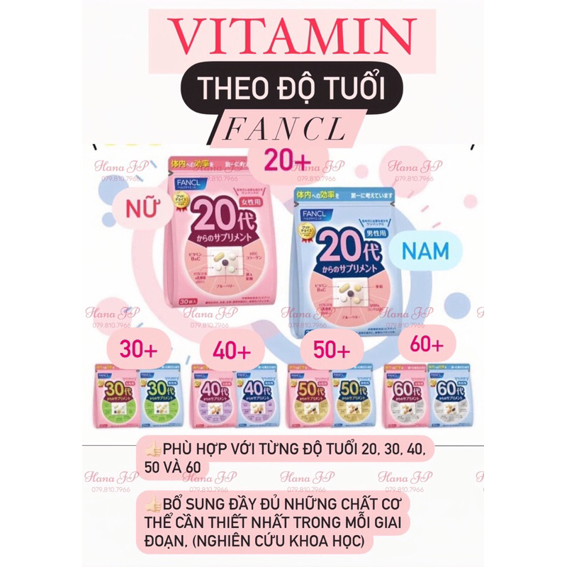 VIÊN UỐNG CHĂM SÓC TOÀN DIỆN FANCL THEO ĐỘ TUỔI 20+ 30+ 40+ 50+ 60+ DÀNH CHO NAM/NỮ