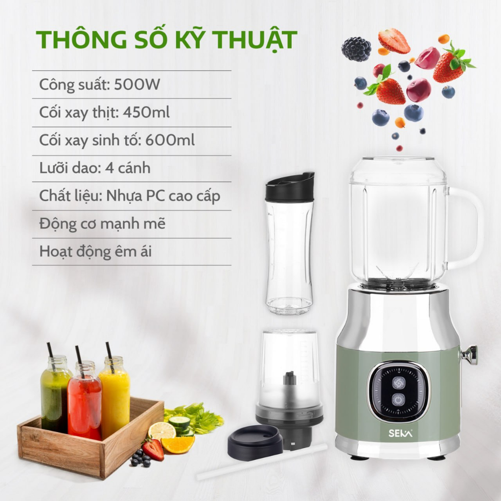 Máy xay sinh tố Seka HR2223, máy xay thịt, xay sinh tố cầm tay, tặng kèm 3 cối xay, bảo hành chính hãng toàn quốc