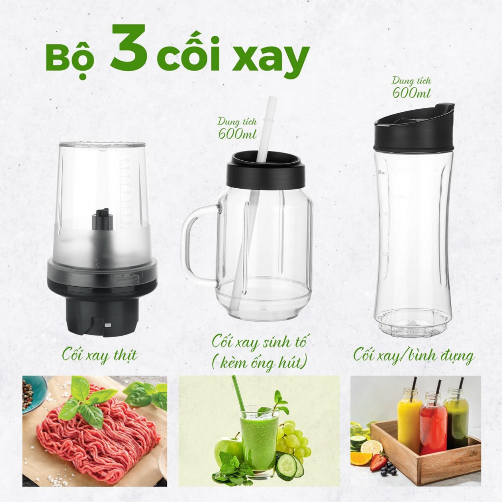 Máy xay sinh tố Seka HR2223, máy xay thịt, xay sinh tố cầm tay, tặng kèm 3 cối xay, bảo hành chính hãng toàn quốc