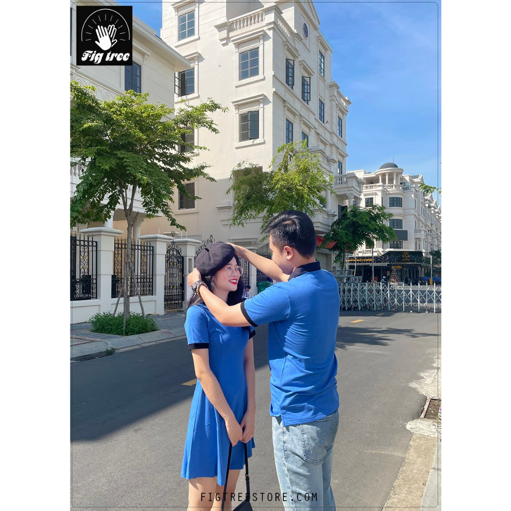 Set Áo Váy Đôi Thun Polo Fig Tree Màu Xanh Bích Sang Trọng