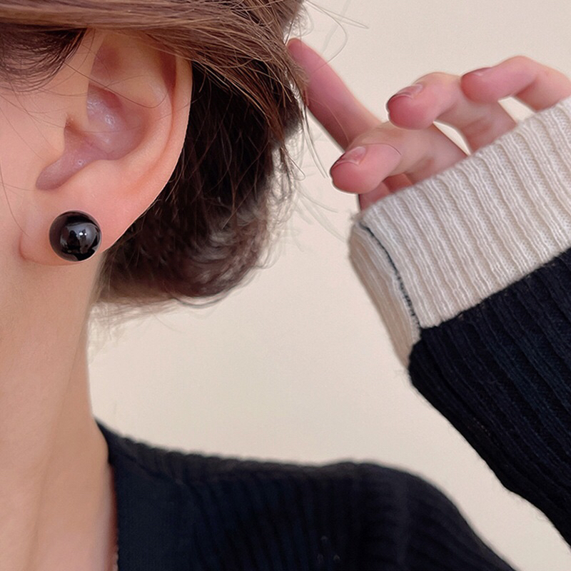 Bông tai nụ cơ bản hạt đen nhiều size phong cách thời trang thanh lịch cho nam nữ