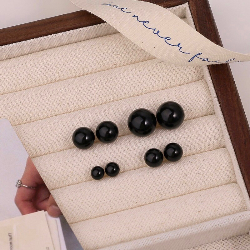 Bông tai nụ cơ bản hạt đen nhiều size phong cách thời trang thanh lịch cho nam nữ