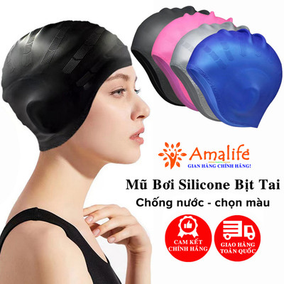 Mũ Bơi Người Lớn Trùm Tai, Nón Bơi Trẻ Em Silicone Siêu Co Giãn – Chọn Màu, Siêu Bền, Mềm, Chống Thấm Nước Hãng Amalife