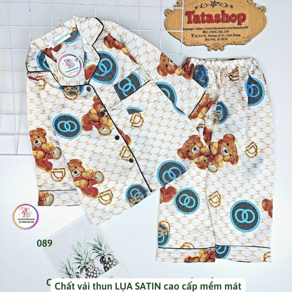 16-33KG - Bộ ngủ Pijama bé trai bé gái tphcm - Bộ pyama dài tay cho bé trai bé gái size đại vải lụa SATIN 089