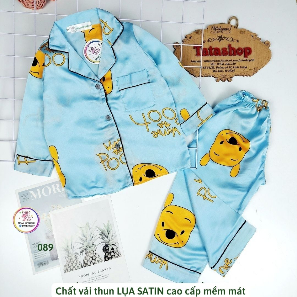 16-33KG - Bộ ngủ Pijama bé trai bé gái tphcm - Bộ pyama dài tay cho bé trai bé gái size đại vải lụa SATIN 089