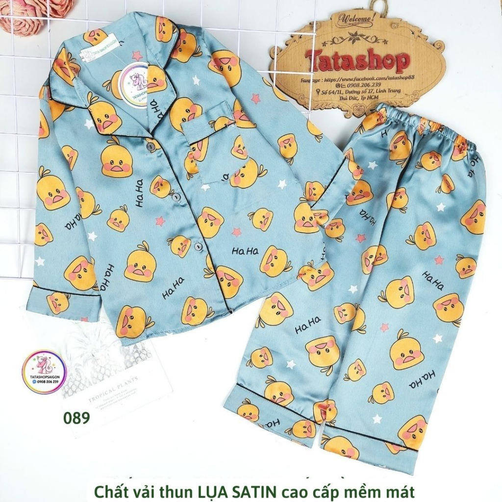 16-33KG - Bộ ngủ Pijama bé trai bé gái tphcm - Bộ pyama dài tay cho bé trai bé gái size đại vải lụa SATIN 089