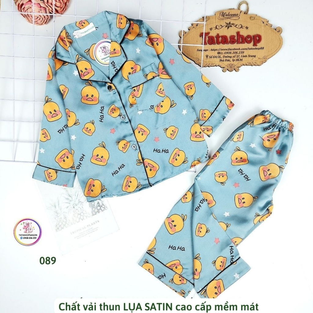 16-33KG - Bộ ngủ Pijama bé trai bé gái tphcm - Bộ pyama dài tay cho bé trai bé gái size đại vải lụa SATIN 089